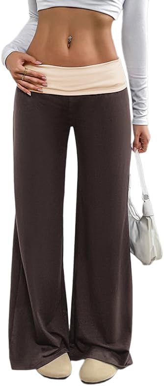 WROLEM Women Casual Sweatpants Elastic Low Waist Comfy Wide Leg Color Blocking Athletic Pajama Lounge Yoga Y2k Pants Joggers