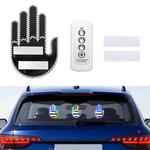LECART 7 Colors Gesture Car Light, Led Finger Gesture Hand Light with Remote, Car Finger Lights, Colorful Funny Back Window Gesture Sign Lighting, Car Gadgets & Ideal Gift for Men Women
