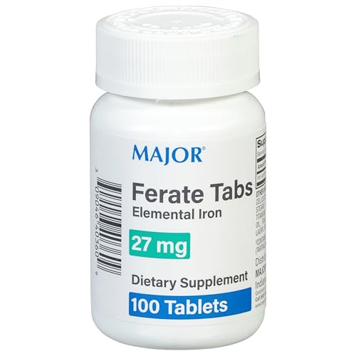 Major 27 mg Ferate Tabs - Ferrous Gluconate Elemental Iron Dietary Supplement - 100 Count 1 Pack