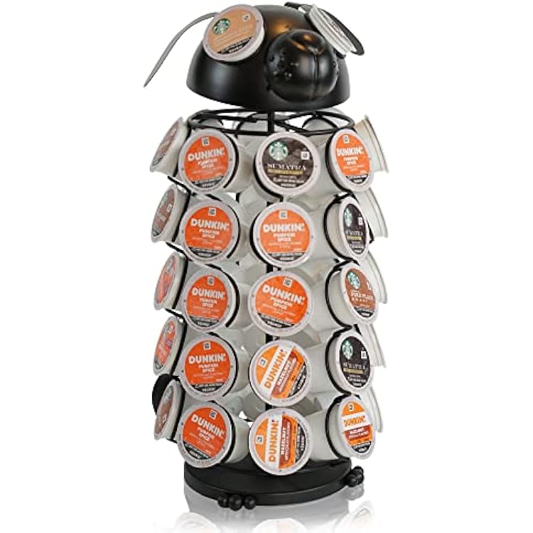 Made Easy Kit Carousel Coffee Pod Holder, Compatible with Keurig K-Pods K-Cups, Countertop Rack Storage Organizer, Metal Home and Kitchen Decor, Capsule Cafe Station Bar Large, Black Dog