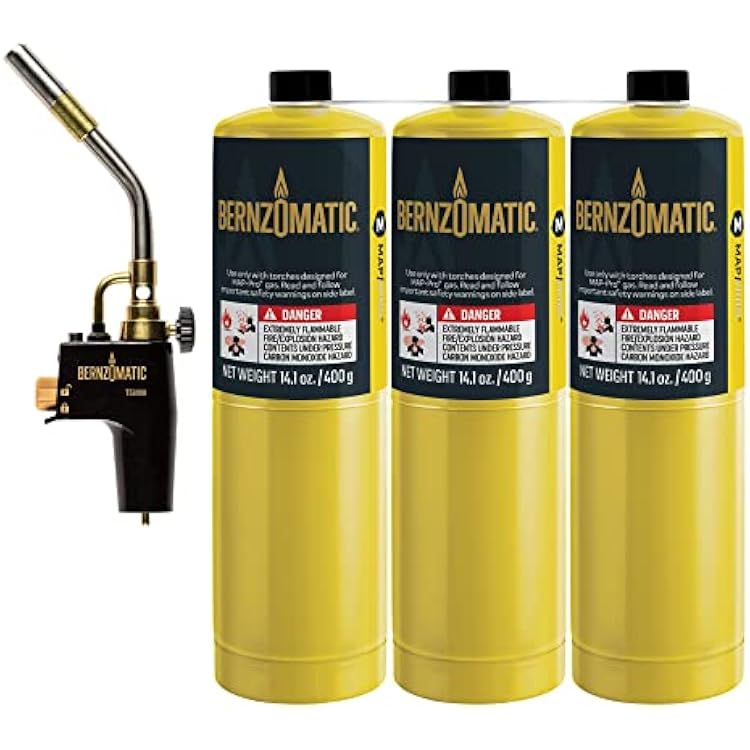 Bernzomatic Map Pro Gas Cylinder 3-Pack with Max Performance Torch TS8000 MG9TS8000