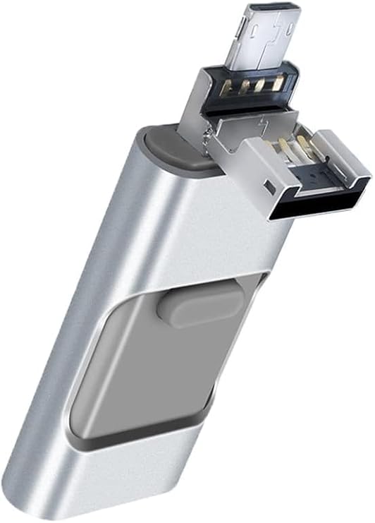 Aputue Flash Bellek, 128GB USB Hafıza Sürücüsü, Harici Genişletilebilir USB Bellek Çubuğu, Cep Telefonu ve Bilgisayarlar ile Uyumlu 3'ü 1 Arada Hafıza Depolama Sürücüsü (Gümüş)