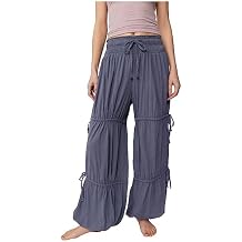 Women's Casual Long Pants Elastic Waisted Pleated Layered Wide Leg Palazzo Pants Trendy Loose Drawstring Sweatpants