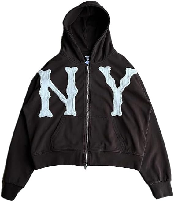 Unisex Letter Embroidery Trendy Hoodies Zip Up Graphic Hoodies Overszie Y2K Hip Hop Streetwear Harajuku