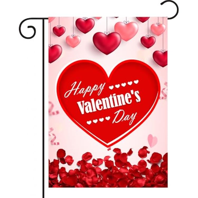 Valentines Day Garden Flag Seasonal Garden Flag 12x18 Inch Double Sided Love Heart Valentines Day Flag for House Yard Outdoor Decoration