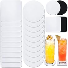 20 Pieces Square and Round Sublimation Coaster Blanks Cup Mat Rubber Heat Transfer Press Printing for DIY Home Kitchen Decor (3.5x3.5x0.12Inch) White