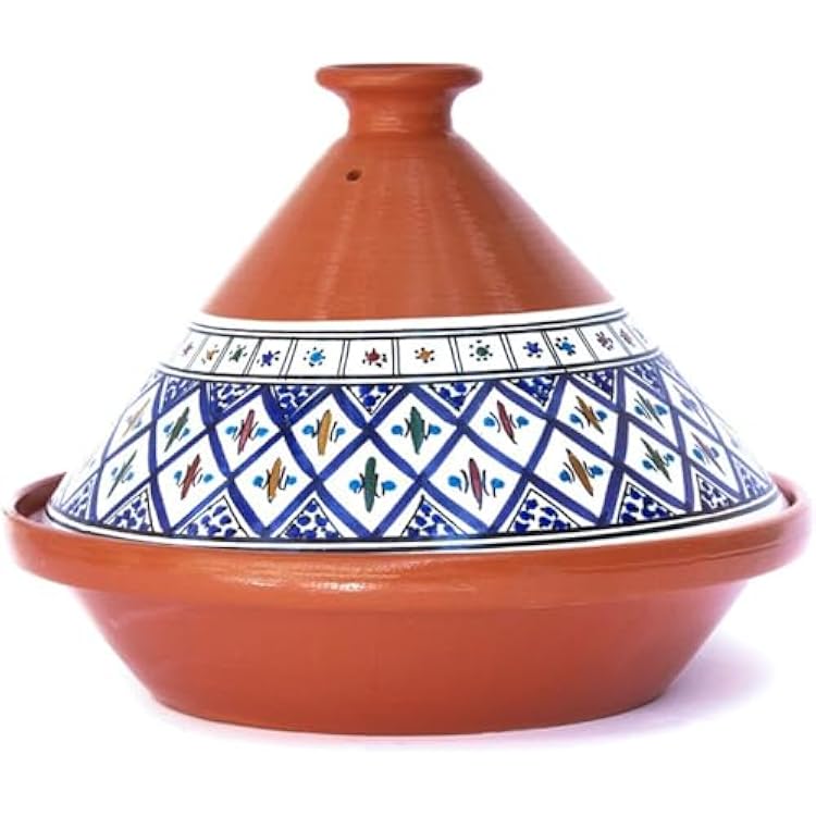 Kamsah Tagine Pot for Cooking and Flavor Enrichment - Large Clay Pot 12, 5.5 QT - Non-Stick Handmade Cookware - Moroccan Ceramic Pots for Cooking with Lid & Serving Bowl - Bohemian Classic Blue