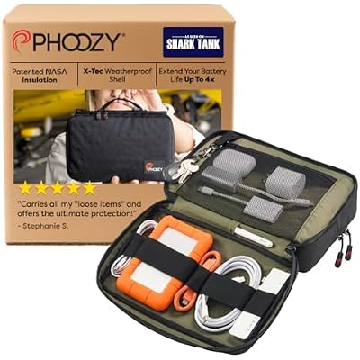 PHOOZY Tech Pouch and Cable Organizer Bag for Travel - NASA Inspired Thermal Protection with Dual Compartment Design - Weatherproof Electronics Organizer BLACK
