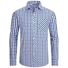 JupiterSecret Men's Plaid Button Down Shirts Cotton Lightweight Long Sleeve Shirt Business Casual Shirts with Pocket