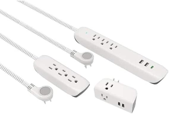 Commercial Electric 3 pack Surge Kit with USA-A and USB-C Ports - 300 Joules - 5 AMP USB total - Flat plug for tight spaces - 4ft braided power cord