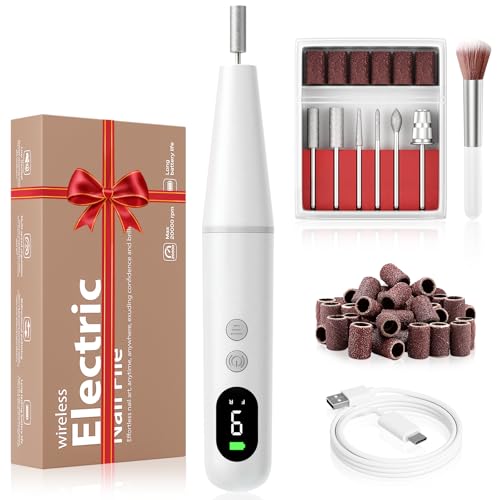 Electric Nail Drill Kit, Electric Nail File Cordless Nail Drill Machine for Acrylic Gel Dip Powder Nails, Professional Portable Manicure Pedicure Rechargeable Lightweight for Home Salon Use