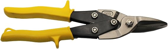 ToolPro Aviation Snips Straight Cut - Heavy Duty Tin Snips for Cutting Sheet Metal, Aluminum and Vinyl - Forged Serrated Blades, Non-Slip Grip and Safety Latch for HVAC, Gutter and DIY (Yellow)