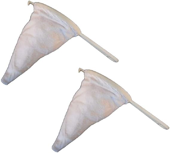 2 Pk Coffee/Tea Strainer Spanish Colador Very Durable Filter Bag Coffee Sock, Re-Usable 9CM (3.5") Flannel With Plastic Handle
