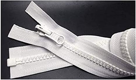ZipperStop Wholesale YKK - Vislon Jacket Zipper Reversible Slide #5 Molded Plastic Separating End - Color WHITE Custom Length (15 Inches)