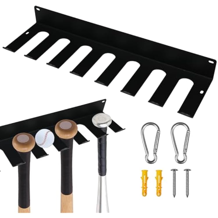 Baseball Bat Holder Rack Metal Baseball Softball Bat Hanger Racks Caddy Clips for Dugout Fence or Mounts on Wall to Storage and Display Holds 16 Player Bats Black