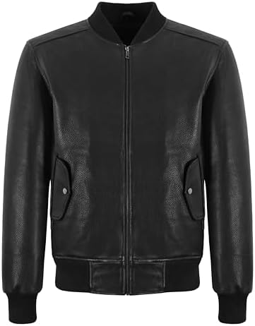 Mens Black Pebble Grain Leather Bomber Jacket Classic Flight Style Jacket 1229