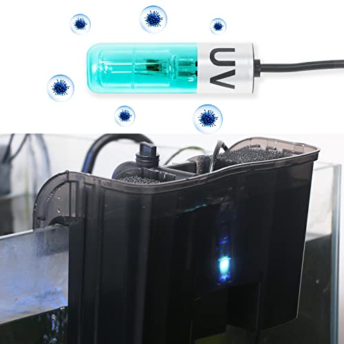 TARARIUM Aquarium Lamp 3W Mini Fish Tank Clean Green Light Submersible Use in Filter Area for 10-45 Gallon Fish Tank Pond Cloudy Water Clean and Clear