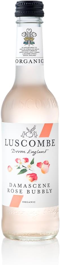 Luscombe - Damascene Rose Bubbly 12 x 27cl - Dartmoor Spring Water, Damascene Rose Petals, Muscat Grape & Sicilian Lemon Juice - All Natural Organic Ingredients, Vegan & Gluten Free