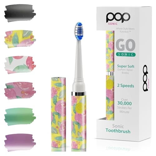 Pop Sonic Electric Toothbrush Ombre - Travel Toothbrushes wAAA Battery | Kids Electric Toothbrushes with 2 Speed & 15,000-30,000 StrokesMinute, Dupont Nylon Bristles Botanical Yellow