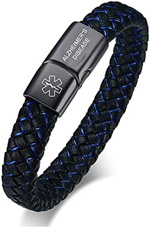Personalized Leather Medical Alert ID Bracelet,Custom Emergency Medical Bracelets for Men Women,Titanium Steel Medical Alert Bracelets for Women