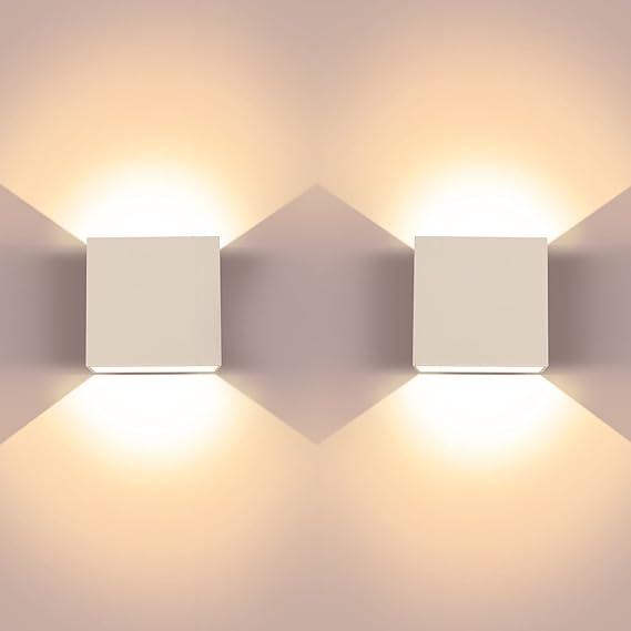 2 Pcs Modern Wash Lights, Aluminum Up and Down Indoor Lamp, 6W 3000K LED Wall Sconce, Suitable for Living Room, Bedroom and Hallway, Warm White, 3.9"×3.8"×2" [Energy Class F]