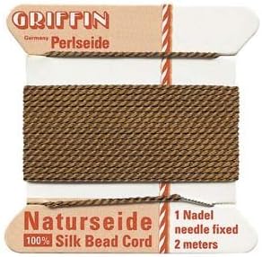 Griffin Thick Silk Beading Cord, 1mm/Size 16, Brown