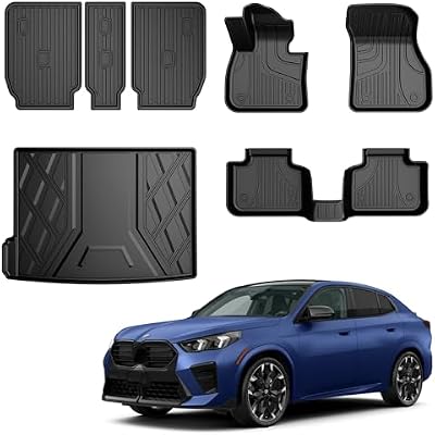 Floor Mats & Cargo Liner & Backrest Mat Compatible with BMW X2 2018-2023: All Weather Floor Mat X2 TPE Accessories Trunk Mat Back Seat Cover Protector Full Set