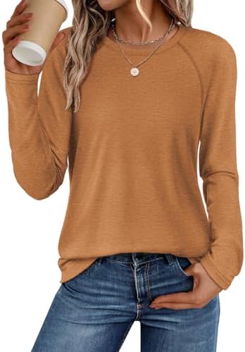 ATHMILE Long Sleeve Shirts for Women Fall Outfit 2026 Fashion Casual T Shirt Round Neck Basic Loose Tunic Tops