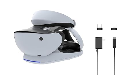 Collective Minds PSVR2 Showcase Premium Charging Station and Display Stand Fast Charge with Magnetic Adapters, Safe Storage for PS VR2 Headset and Sense Controllers, Includes Type-C AC Adapter