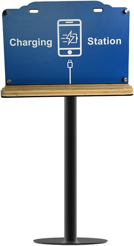 Floor Standing Mobile Device Charging Station | Multi-Device Station with 8 Ports Phone Charger | Cell Phone Charging Stand with Bamboo Tray | Application for Library,Schools, Colleges, Business