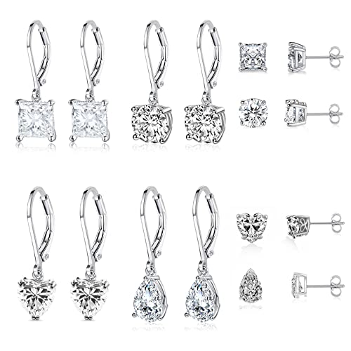 925 Sterling Silver Dangle Earrings for Women Princess Teardrop 5A Cubic Zirconia Hypoallergenic Dangling Earrings for Wedding