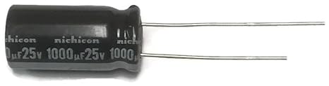 Set of 6 Nichicon 105C Electrolytic Capacitor 1000uF 25V (1000 mfd 25V) 20% Radial, 3/8" X 13/16" (10X20mm)