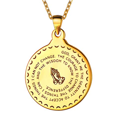 U7 Bible Verse Necklaces for Men Women Stainless Steel18K Gold Plated Prayer Hands Coin Medal Pendant Necklace Christan Jewlery Gift 22-26Inch