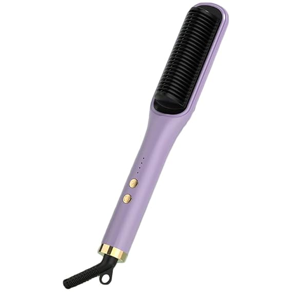 Electric Hot Comb Hair Straightener Brush,Portable Electric Straightening Comb,Intelligent Thermostat Beard Wigs Straightening Comb,Dual Use Heat Pressing Comb Brush for Women(Purple)