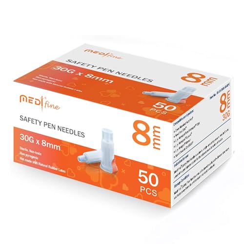Fine Insulin Pen Needles Safety Type 30G 8mm, Diabetic Needles for Insulin Injections, Ultra Fine Compatible with Most Diabetes Pens, Gamma Sterilized - 50 Ct, Pack of 1