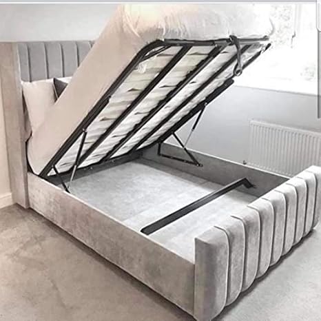 Bed Croft Grey velvet upholestered panel wingback bed (single double king superkingsize)-Mattress option-Gaslift option available-Handmade in UK (slate base, Fabric sample)