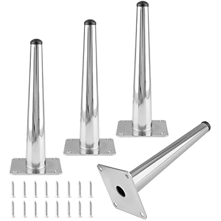 4pcs 8 Inch Furniture Legs, Straight Conical Metal Legs Chrome Mid-Century Style Furniture Feet for Sofa Cabinet Table Chair Cupboard Couch Ottoman Home DIY Projects