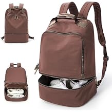 BJLFS Gym Backpack for Women Men with Expandable Shoe Compartment, Mini Foldable Outdoor Weekender Hiking Bag Sports Backpack for Swimming Fitness Yoga Dancing, Blue Brown