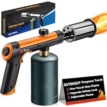 Powerful Propane Torch with One-Touch Max Fire, Adjustable Kitchen Torch with Safety Lock, Flamethrower, Blow Torch Gun for Grill, BBQ, Sous Vide, Campfire Starter (Tank Not Included)