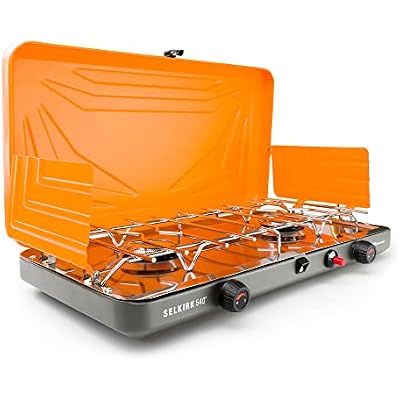 GSI Outdoors Selkirk 540, Portable Outdoor Camping Stove, 2-Burner Propane Grill, 14,000 BTU High-Output Adjustable Burners, Integrated Igniter and Wind Guards
