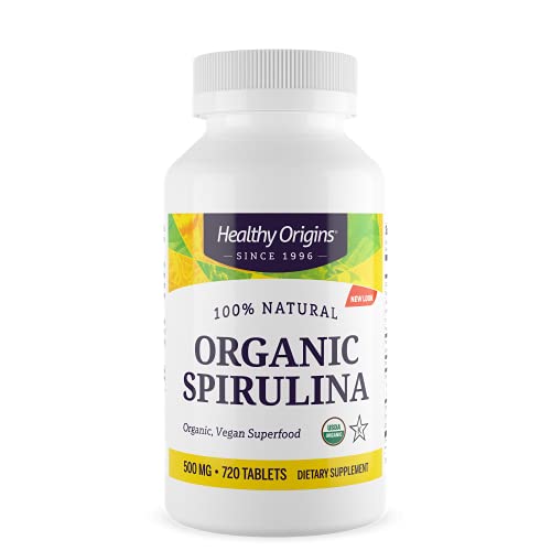 Healthy Origins Organic Spirulina 500 Mg Organic Certified, Kosher Certified, Natural, Non-GMO, Gluten Free, Vegan Superfood, 720 Tablets