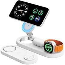for Apple Watch 5W Fast Charger:3 in 1 Wireless Charging Station for Apple Mag-Safe Charger Stand,Fast Magnetic Wireless Charger Station for iPhone171615 14 13 12 Series,Airpods, Watch(Foldable