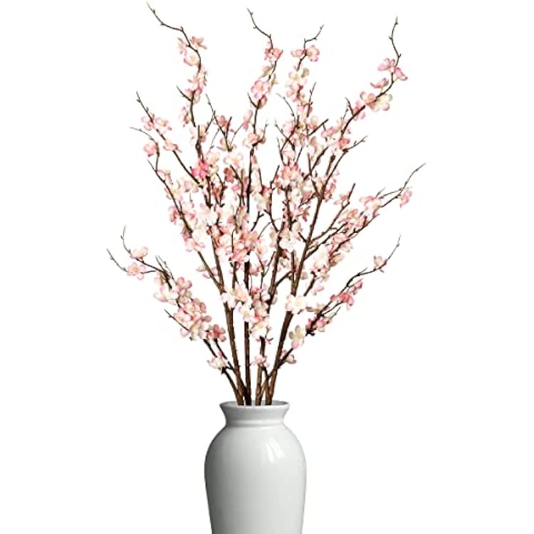 4Pcs Cherry Blossom Branches Artificial Flowers for Spring Summer Indoor Decoration,Faux Long Stem Artificial Flowers for Wedding Home Office Bedroom Party Table Centerpieces Decor Pink
