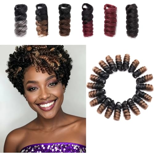 S-noilite 3 packs Short Crochet Hair for Black Women,10 Inch Jamaican Bounce Curls Crochet Braids Wand Curl Hair Extensions for Black Women DIY,12MM,20rootsPack Black to Coffee Brown