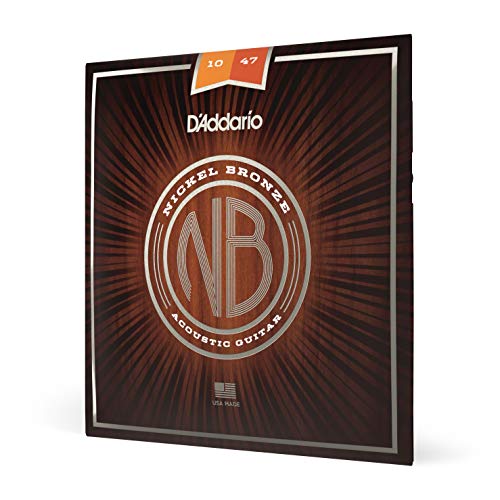 DAddario Guitar Strings - Acoustic Guitar Strings - Nickel Bronze - For 6 String Guitar - Natural, Clear, Focused Tone - NB1047 - Extra Light, 10-47