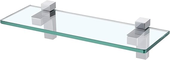 KES Bathroom Glass Shelf 14", 8MM-Thick, Wall Mount, Rectangular | Polished Chrome Bracket, BGS3201S35