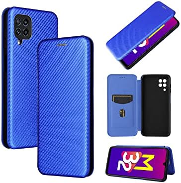 Carbon Fiber Phone Case with Card Slot Magnetic Phone Back Cover Blue,for Oppo Realme C11 2021