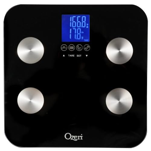 Ozeri Touch 440 lbs Total Body Weight Scale Body Fat, Muscle, Bone, Weight & Hydration, Auto Recognition Bath Scale with Infant Tare