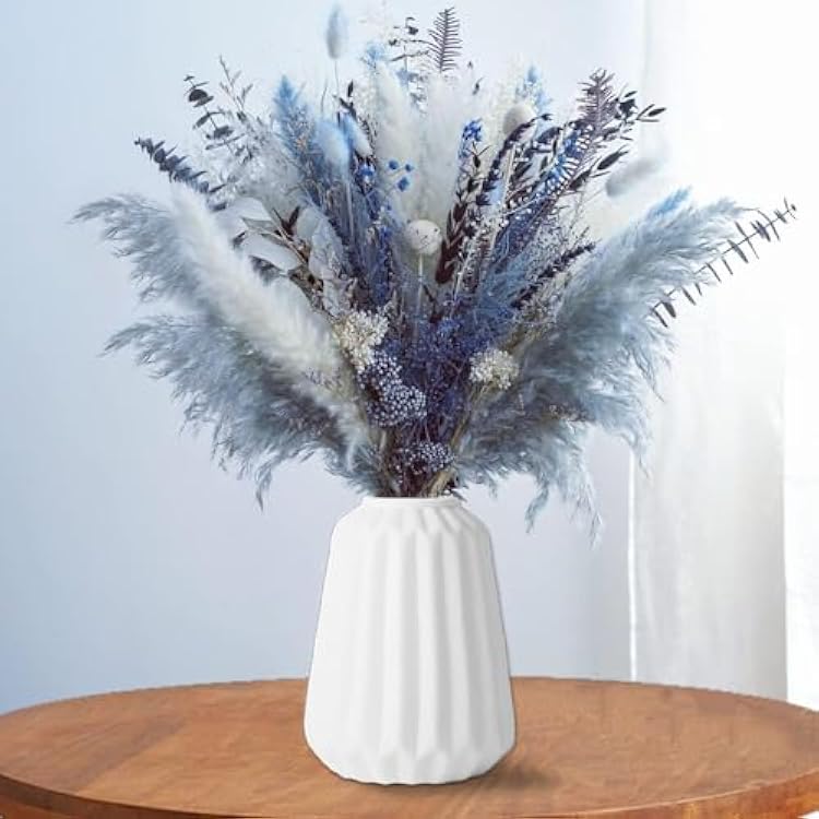 Natural Dried Pampas Grass BouquetNo vase,Dried Flowers Pampas Grass Decor for Vase, Blue Pampas Grass Boho Home Decor Table Centerpiece, Dried Flower Arrangement for Home Wedding Decoration Gifts