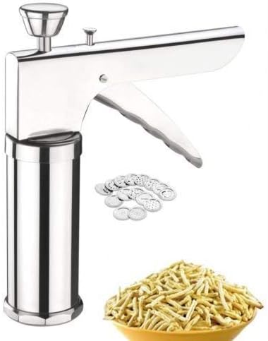 D & S Stainless Steel Sev Chakli Murukku Sancha Maker Machine Stainless Steel Kitchen Press Sev Chakli Maker, Silver